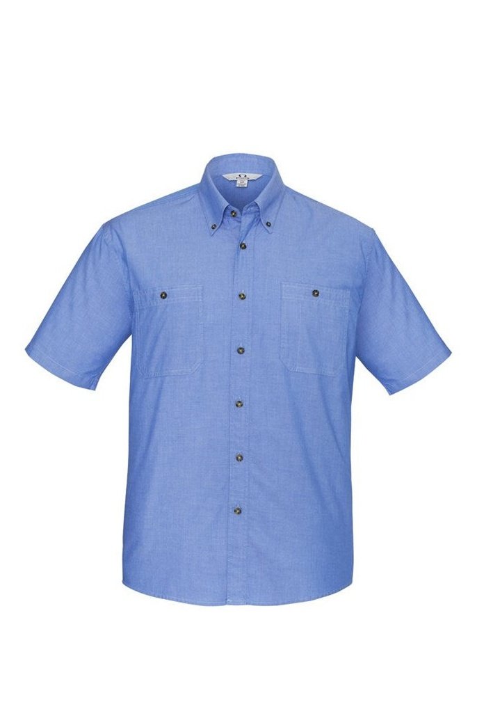 BIZ Mens Wrinkle Free Chambray Short Sleeve - SH113 | Biz Collection | Fashion Biz Online