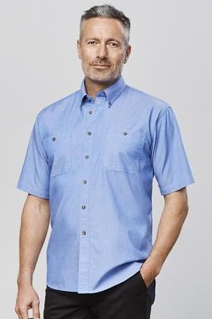 BIZ Mens Wrinkle Free Chambray Short Sleeve - SH113 | Biz Collection | Fashion Biz Online