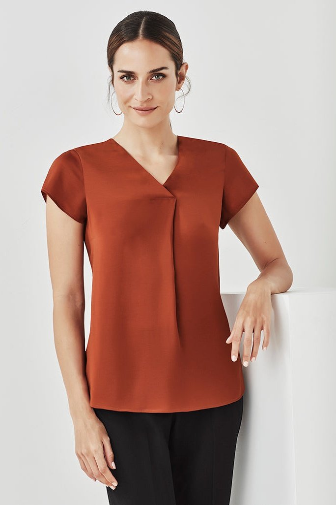 Biz Corporates Womens Kayla V-neck Pleat Blouse - RB967LS | Biz Corporates | Fashion Biz Online