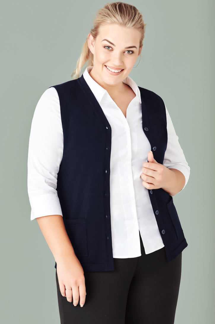 BizCare Womens Button Front Knit Vest - CK961LV | Biz Care | Fashion Biz Online
