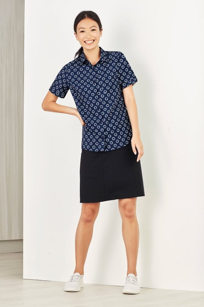 BizCare Womens Florence Daisy Print Short Sleeve Shirt - CS948LS | Biz Care | Fashion Biz Online