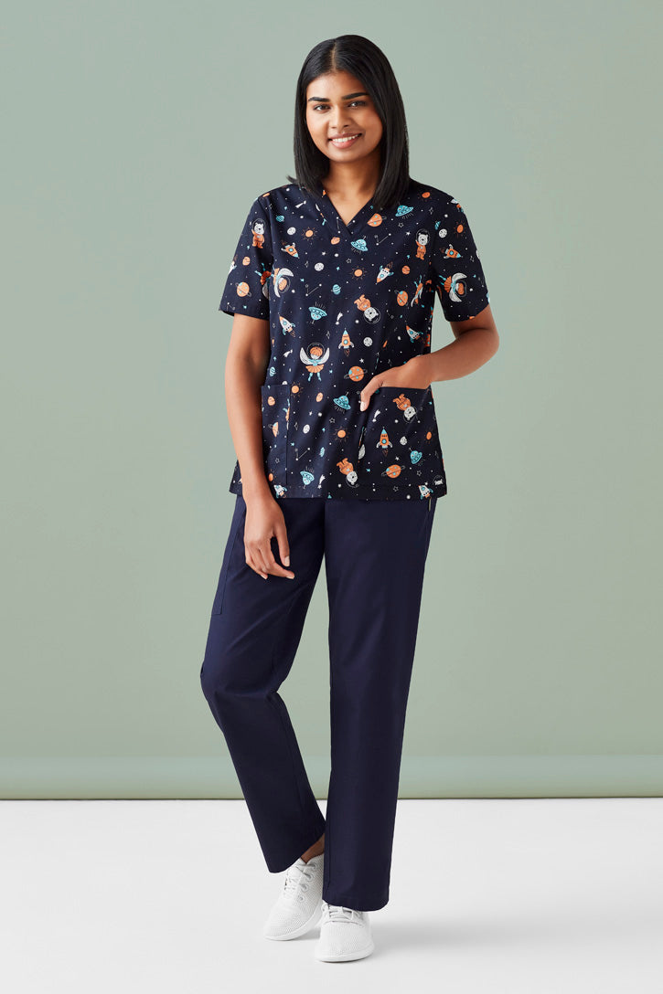 BizCare Womens Space Party Scrub Top - CST148LS | Biz Care | Fashion Biz Online