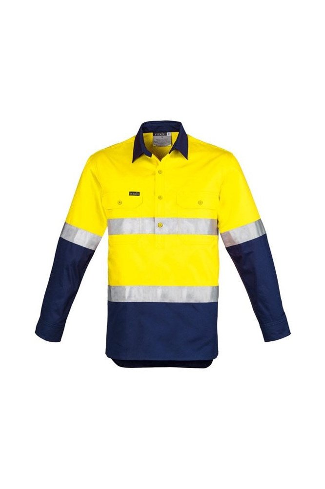 Syzmik Mens Hi Vis Closed Front L/S Shirt - Hoop Taped ZW550 | Syzmik | Fashion Biz Online
