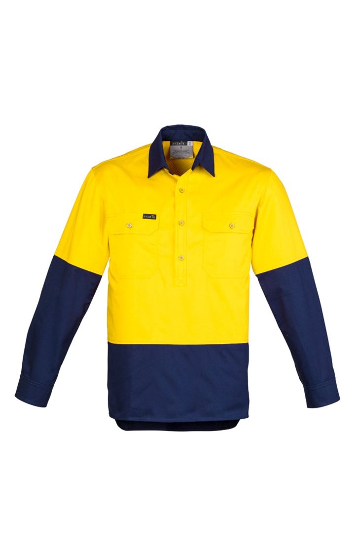 Syzmik Mens Hi Vis Closed Front L/S Shirt ZW560 | Syzmik | Fashion Biz Online
