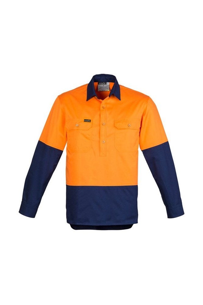 Syzmik Mens Hi Vis Closed Front L/S Shirt ZW560 | Syzmik | Fashion Biz Online