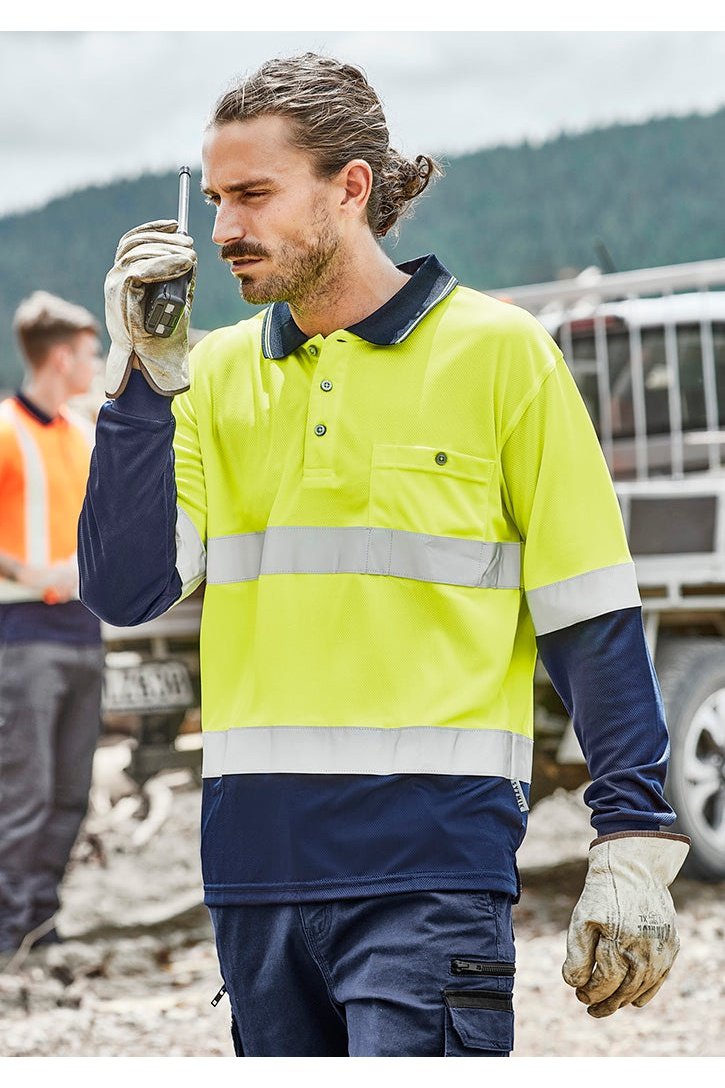 Syzmik Mens Hi Vis Spliced Polo - Long Sleeve Hoop Taped - ZH235 | Syzmik | Fashion Biz Online