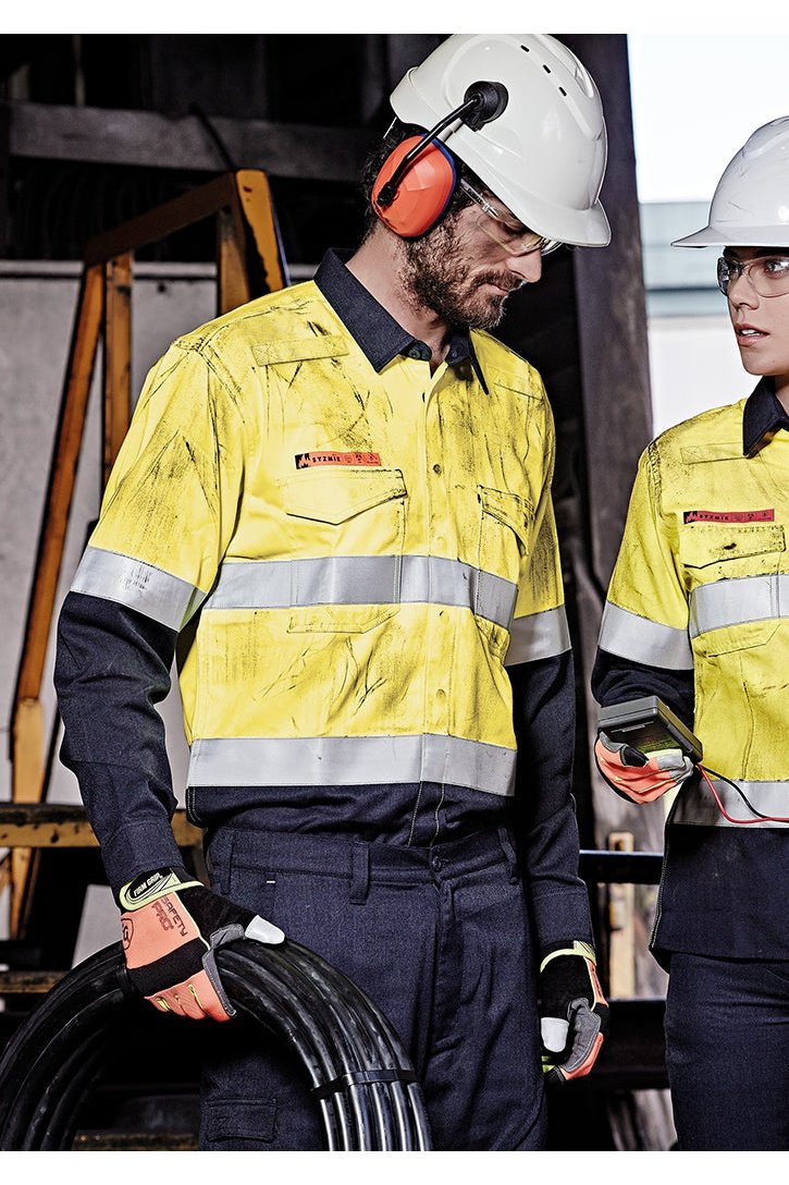 Syzmik Mens Orange Flame Resistant FR HRC 2 Hoop Taped Open Front Spliced Shirt - ZW140 | Syzmik | Fashion Biz Online