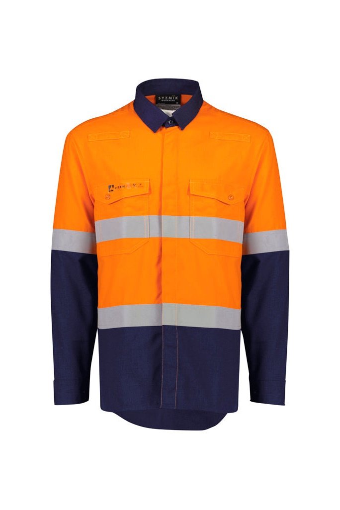 Syzmik Mens Orange Flame Resistant FR Lightweight Ripstop Spliced Shirt - ZW180 | Syzmik | Fashion Biz Online