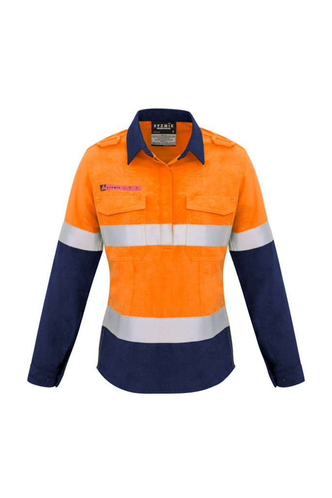 Syzmik Womens Fr Closed Front Hooped Taped Spliced Fire Resistant FR Shirt ZW131 | Syzmik | Fashion Biz Online