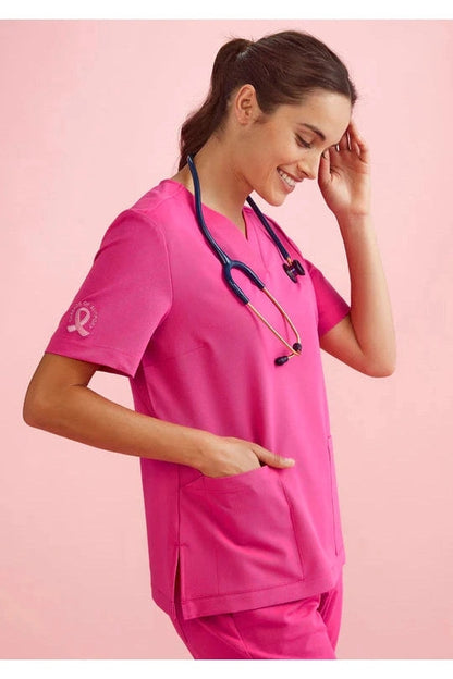 Biz Care Womens Pink V-Neck Scrub Top CST245LS