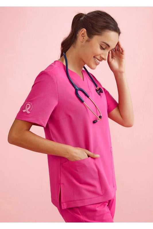 Biz Care Womens Pink V-Neck Scrub Top CST245LS