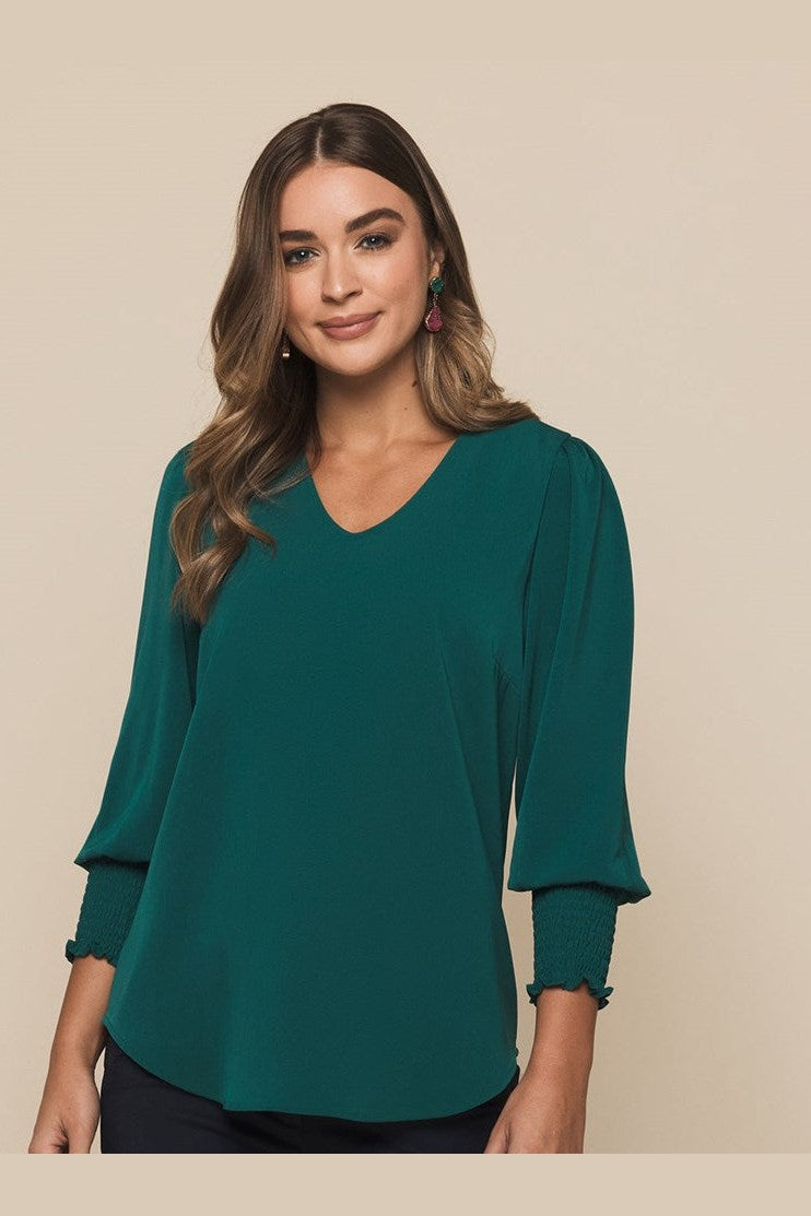 Gloweave V Neck Shirred Cuff Top 1803WZ