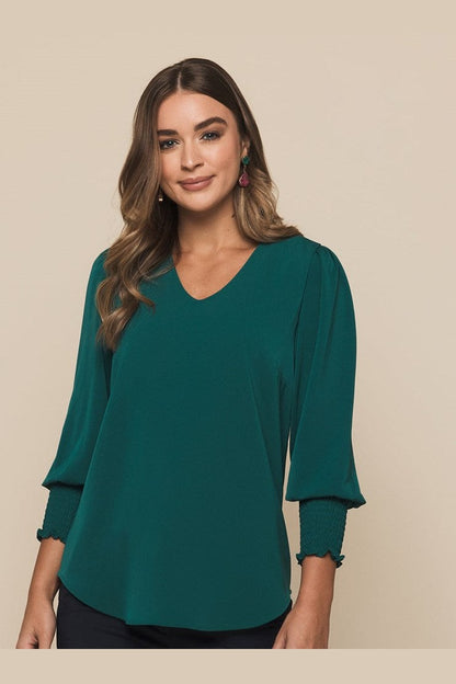 Gloweave V Neck Shirred Cuff Top 1803WZ
