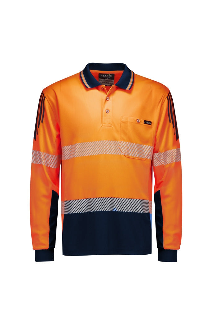 Syzmik Mens Hi Vis Flux Segmented Tape Long Sleeve Polo - ZH550 - Orange/Navy