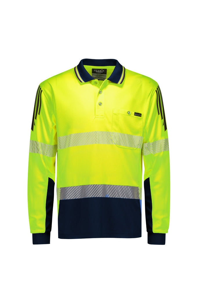 Syzmik Mens Hi Vis Flux Segmented Tape Long Sleeve Polo - ZH550 - Yellow/Navy