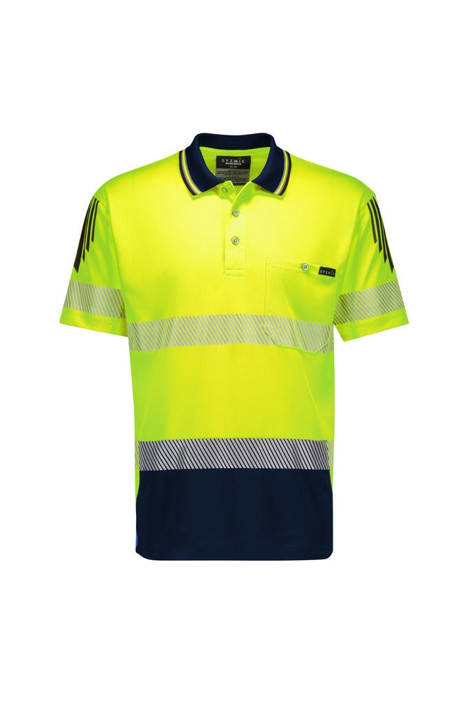 Syzmik Mens Hi Vis Flux Segmented Tape Short Sleeve Polo - ZH555 - Yellow/Navy