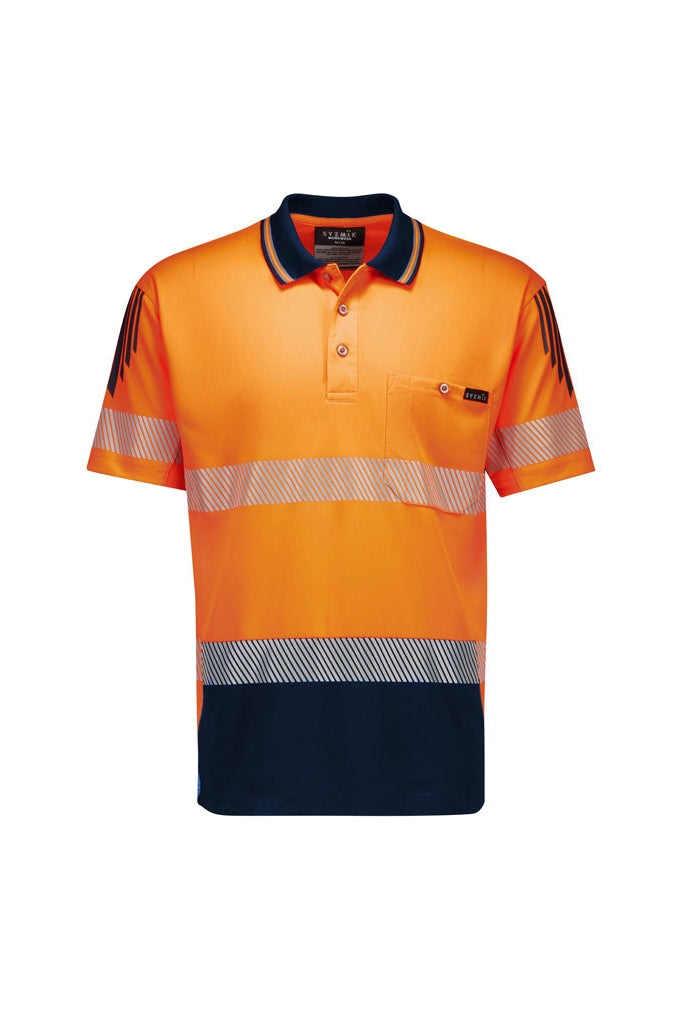 Syzmik Mens Hi Vis Flux Segmented Tape Short Sleeve Polo - ZH555 - Orange/Navy