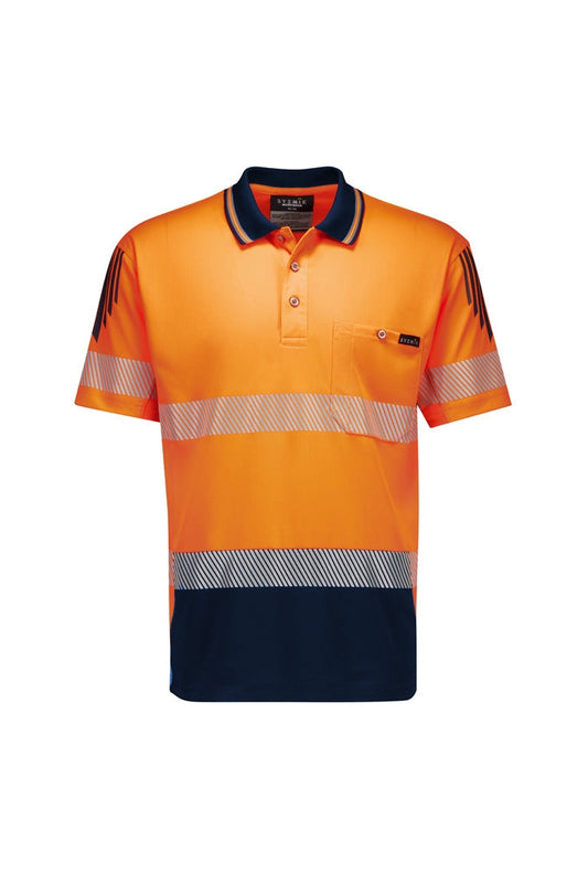 Syzmik Mens Hi Vis Flux Segmented Tape Short Sleeve Polo - ZH555 - Orange/Navy
