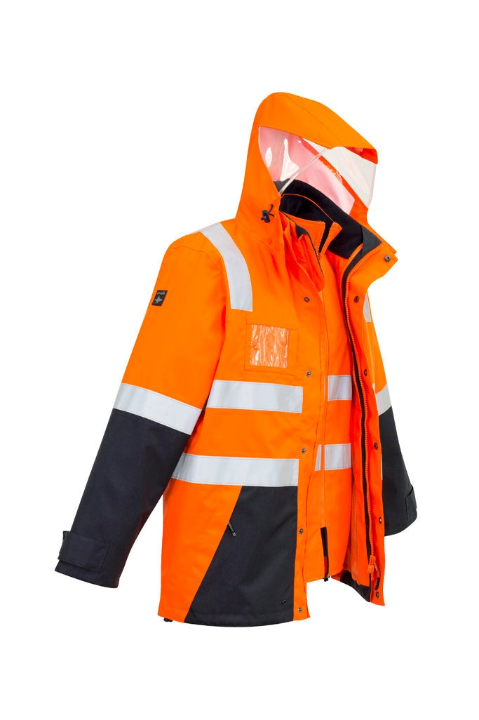 Syzmik Mens Hi Vis 4 in 1 Waterproof Jacket - ZJ532 - Orange/Navy