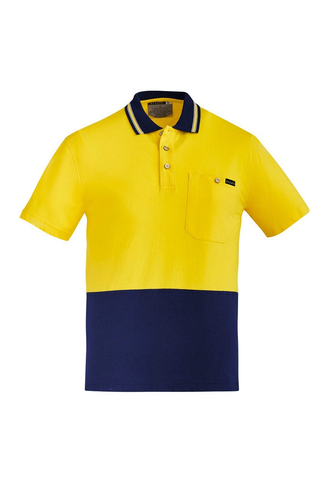 Syzmik Mens Hi Vis Cotton Short Sleeve Polo - ZH435 - Yellow/Navy