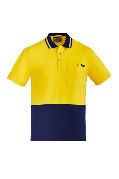 Syzmik Mens Hi Vis Cotton Short Sleeve Polo - ZH435 - Yellow/Navy