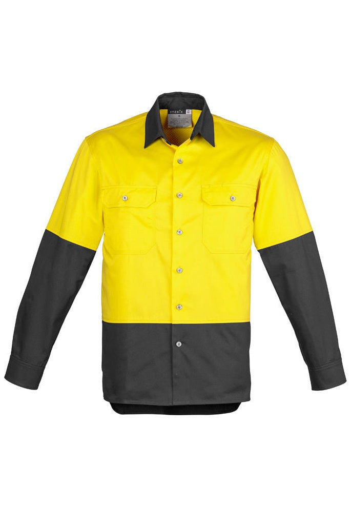 Syzmik Mens Hi Vis Spliced Industrial Shirt - ZW122 - Yellow/Charcoal