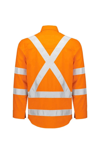 Syzmik Mens Orange Flame Lightweight Ripstop X Back Taped Shirt ZW187