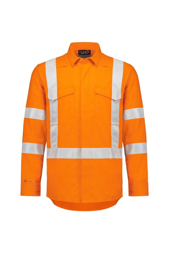 Syzmik Mens Orange Flame Lightweight Ripstop X Back Taped Shirt ZW187