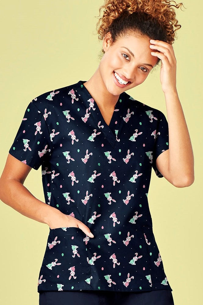 Womens Easter V-Neck Short Sleeve Scrub Top CST152LS