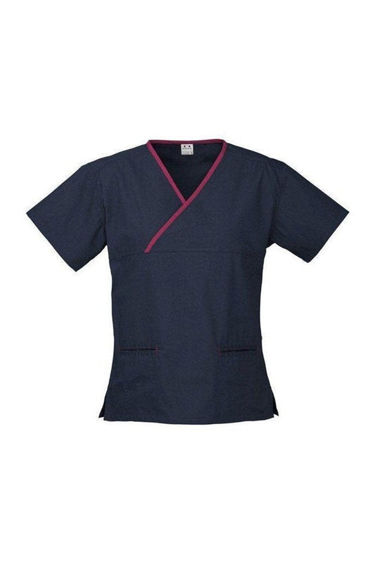 Biz Collection Ladies Contrast Crossover Scrubs Top - H10722 - Navy/Fuchsia