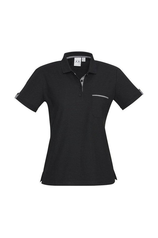 Biz Collection Ladies Edge Polo - P305LS - Black/Check