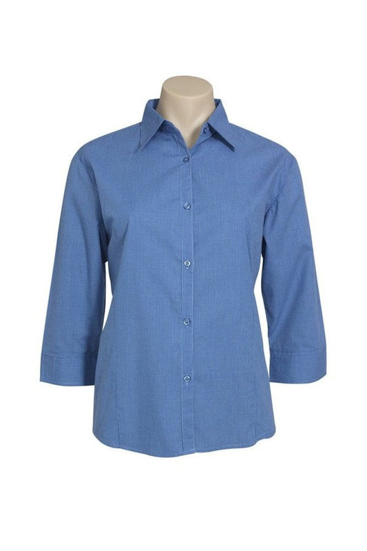 Biz Collection Ladies Micro Check Business Shirt 3/4 Sleeve - LB8200 - Mid Blue