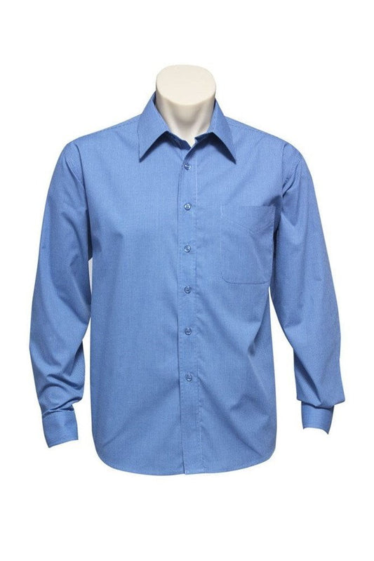 Biz Collection Mens Micro Check Business Shirt Long Sleeve - SH816 - Mid Blue