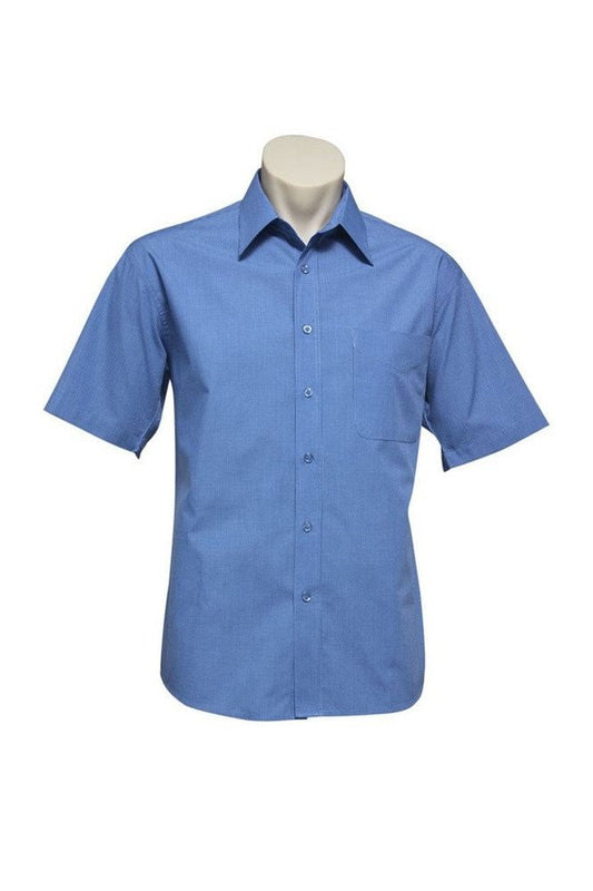 Biz Collection Mens Micro Check Business Shirt Short Sleeve - SH817 - Mid Blue