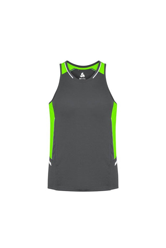 Biz Collection Mens Renegade Singlet - SG702M - Grey/Fluoro Lime/Silver