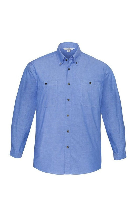 Biz Collection Mens Wrinkle Free Chambray Long Sleeve - SH112 - Chambray Blue