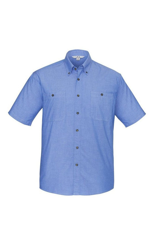 Biz Collection Mens Wrinkle Free Chambray Short Sleeve - SH113 - Chambray Blue