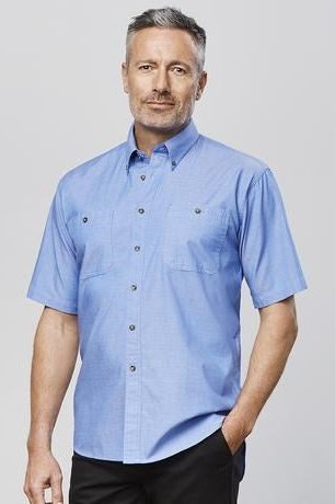  BIZ Mens Wrinkle Free Chambray Short Sleeve - SH113 | Biz Collection | Fashion Biz Online