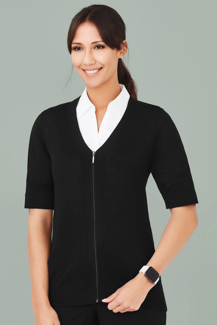  BizCare Womens Zip Front Short Sleeve Knit - CK962LC | Biz Care | Fashion Biz Online